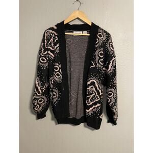 Vintage Country Suburbans Sweater Womens Medium Black Pink Open Cardigan 80s